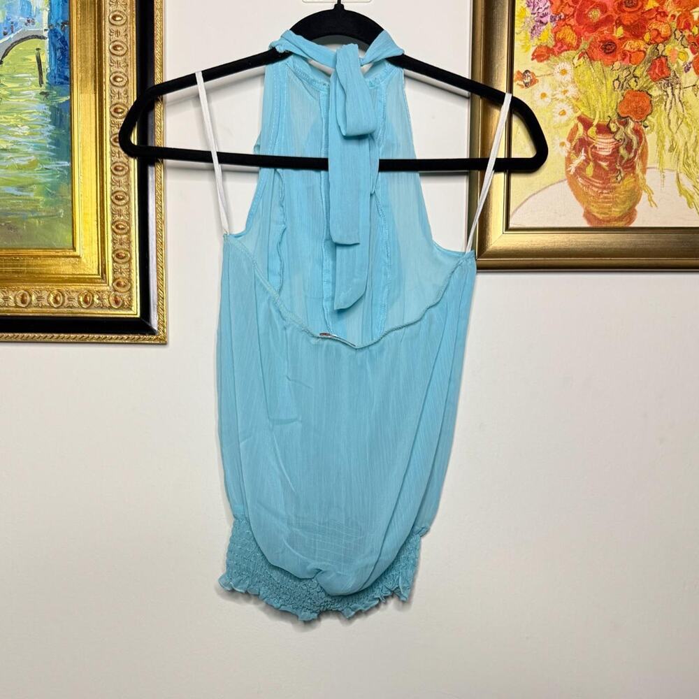 Blue Sheer Ruffled Top S - Picture 4 of 5